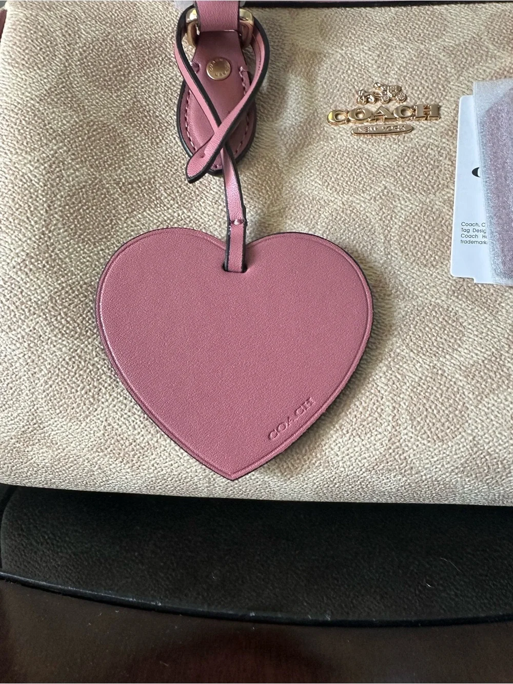 Coach Beige Canvas Satchel with Pink Trim and Heart Charm
